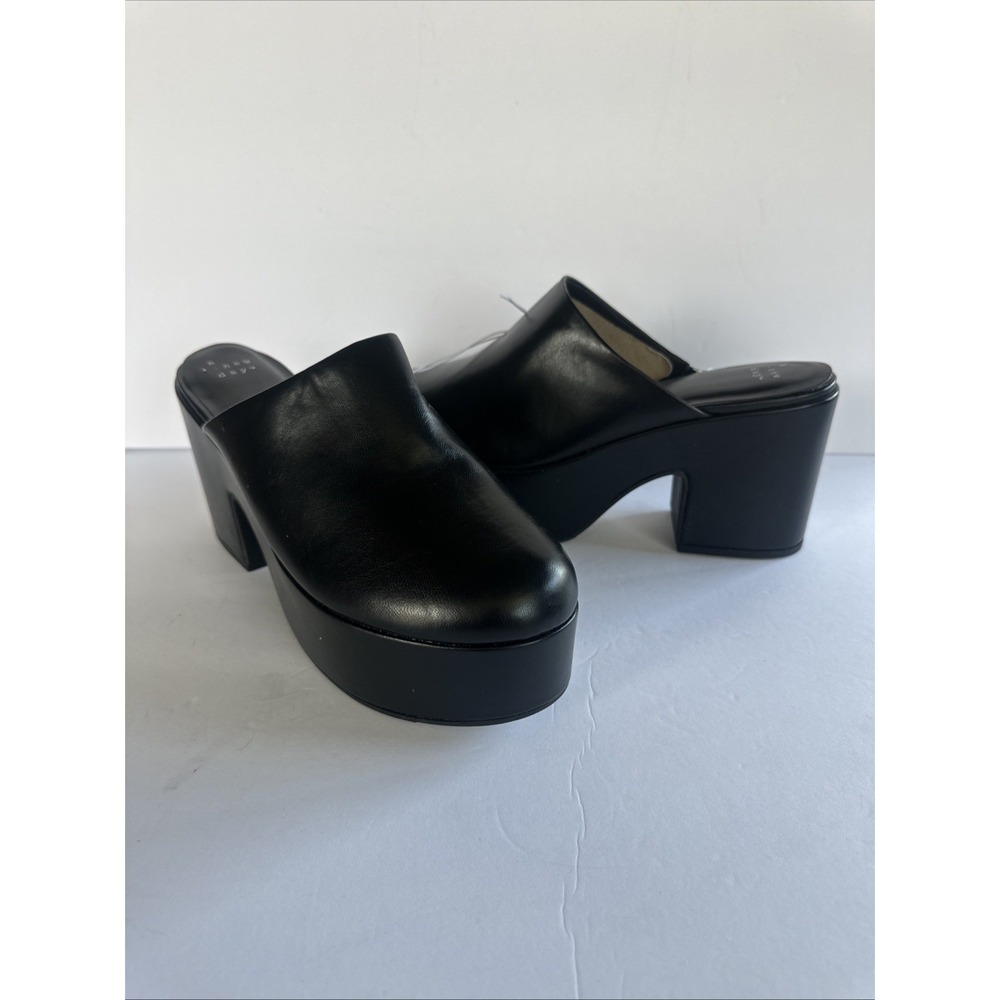 NWT Black Heeled Clogs Platform Faux Leather Style Y2K 2000s Design Size 10 Fit